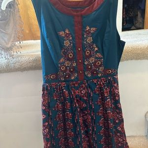 ModCloth Blue and Burgundy Floral Dress